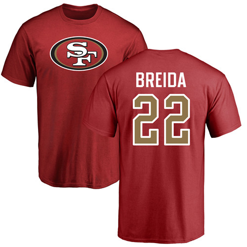 Men San Francisco 49ers Red Matt Breida Name and Number Logo #22 NFL T Shirt